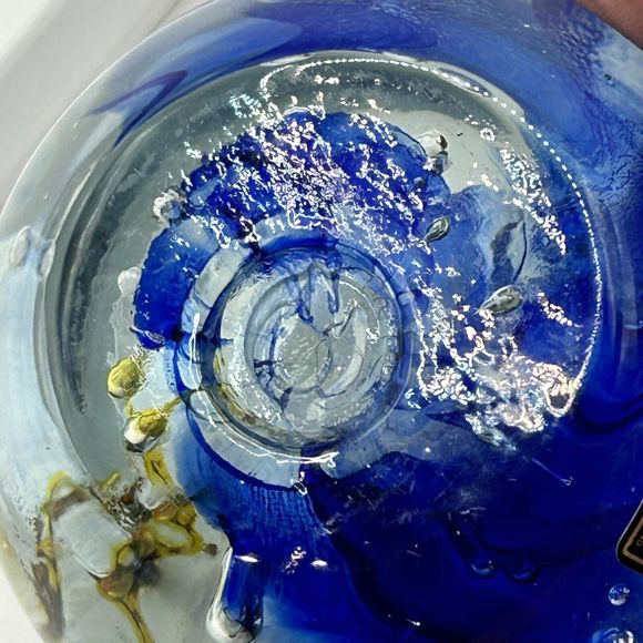 Kerry Glass Made in Ireland Paperweight 3 1/2'' Blue White Yellow Vintage - Picture 10 of 10